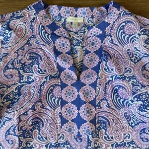 TALBOTS Paisley Cotton Tunic Shirt Southern Classic Top Blue Purple Medium NWT